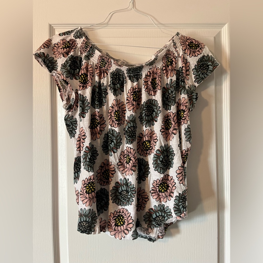 LOFT Pink and Green Floral Blouse